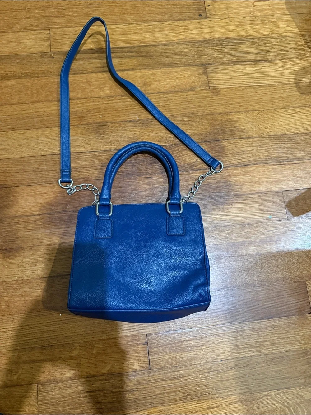 Nine West Navy Blue Leather Satchel with Chain Strap